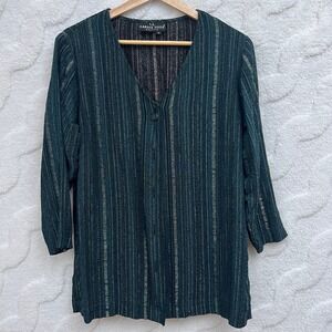 Carole Little Blouse Holiday Glam Businesscore Striped V Neck Metallic Tunic 8